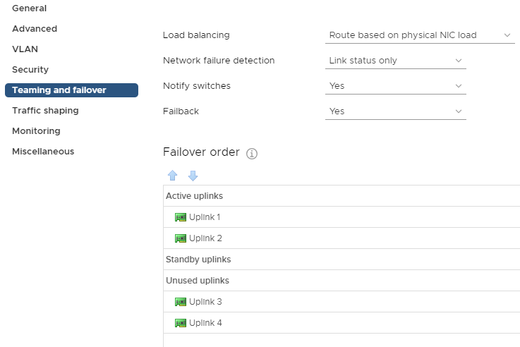 Management, VM, and vMotion traffic port group configuration